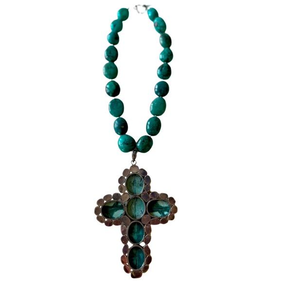 Sterling Silver Native American Large Vintage Necklace With Cross - Picture 2 of 9